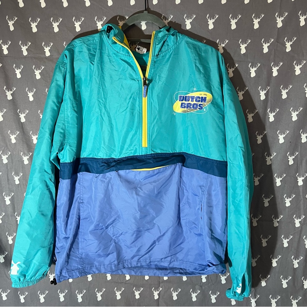 Dutch Bros Teal and Blue Windbreaker